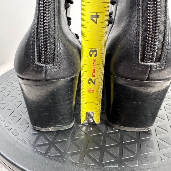 Linea‎ Paolo Womens 7M Black Leather Pointed Toe Lace Up Block Heel Ankle Boots - Picture 3 of 9